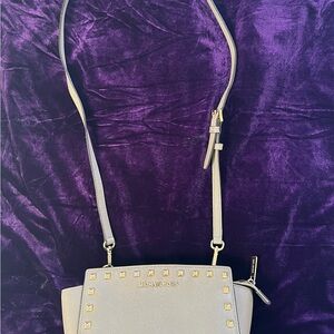 Michael Kors Light Gray Crossbody with Gold Studs